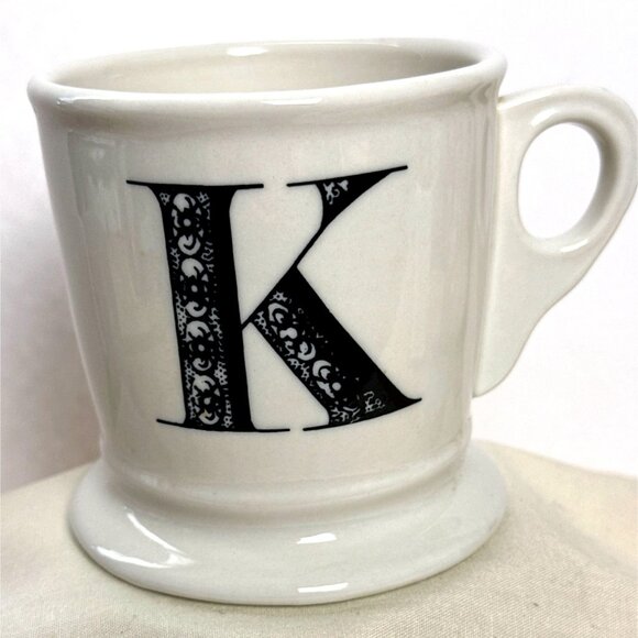 Letter K Monogram Mug Anthropologie Coffee Cup Shave Style 1 Finger Handle Retro - Picture 6 of 6